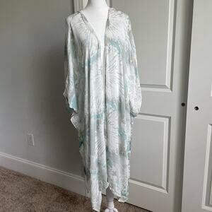 LIFE Love Is For Eternity White TieDye Open Front Long Kimono Duster